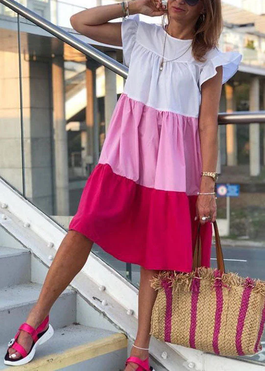 Beautiful Green O-Neck Layered Patchwork Beach Dress Short Sleeve - Image 2