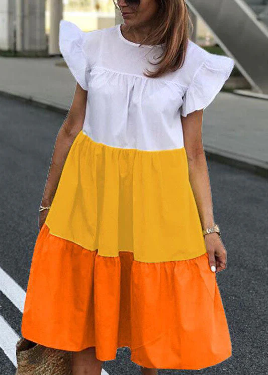 Beautiful Green O-Neck Layered Patchwork Beach Dress Short Sleeve - Image 5