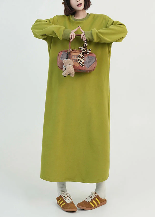Beautiful Green O Neck Long Cotton Straight Dress Spring - Image 3
