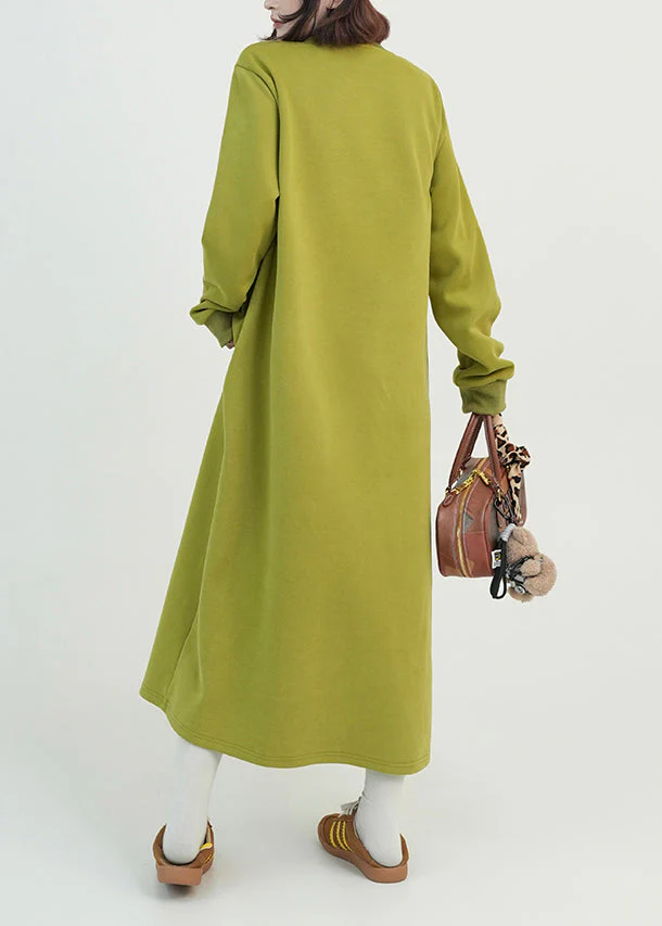 Beautiful Green O Neck Long Cotton Straight Dress Spring - Image 5