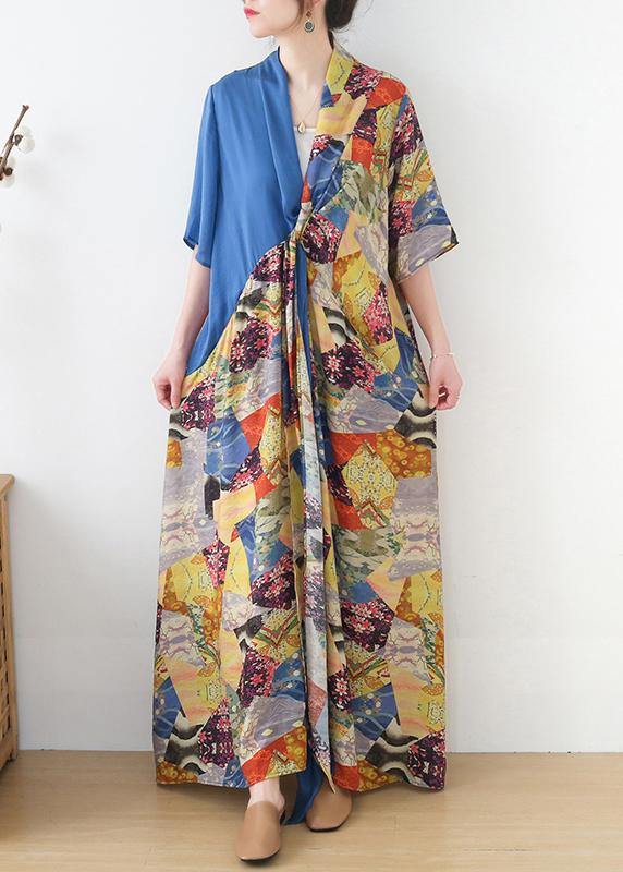 Beautiful Green Patchwork Print Vacation Summer Chiffon Dress - Image 2