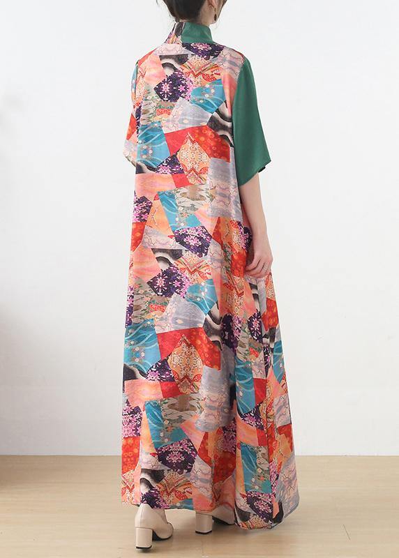 Beautiful Green Patchwork Print Vacation Summer Chiffon Dress - Image 4