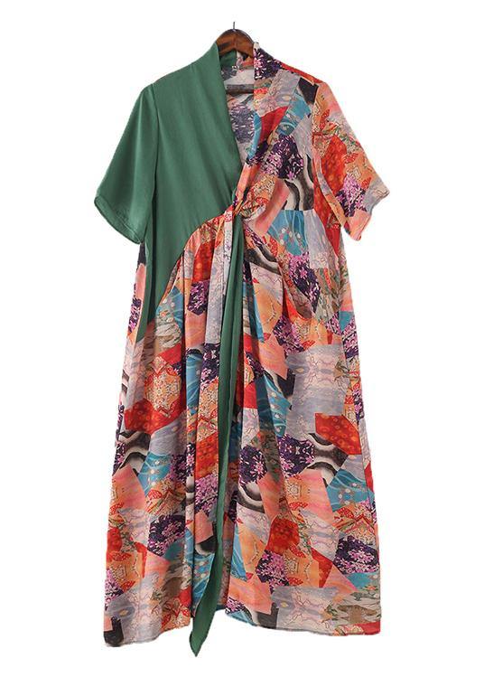 Beautiful Green Patchwork Print Vacation Summer Chiffon Dress - Image 5