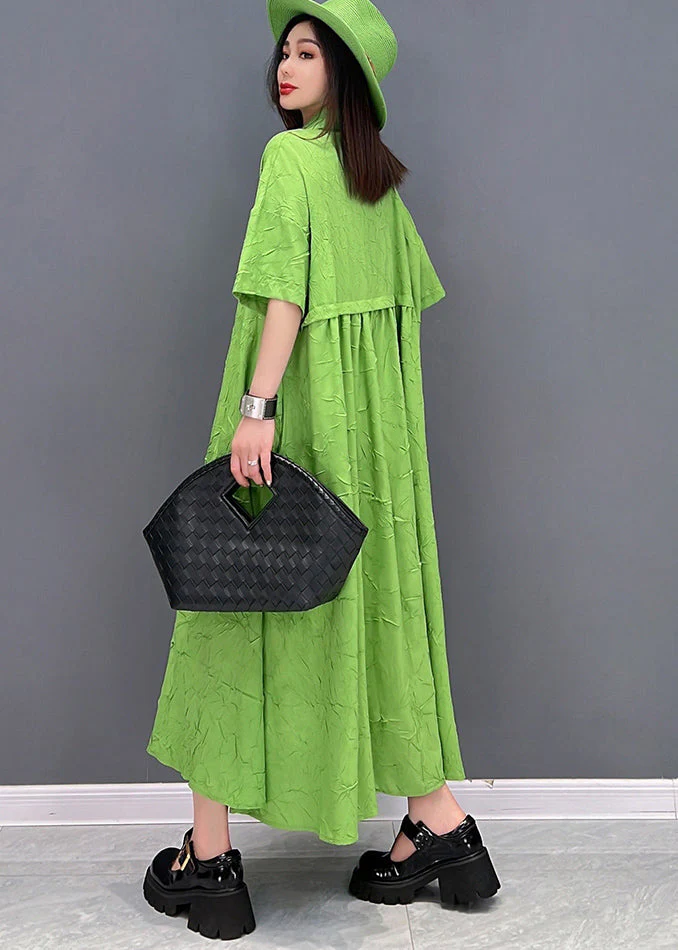 Beautiful Green Peter Pan Collar Asymmetrical Design Ruffled Vacation Dresses Short Sleeve - Image 4