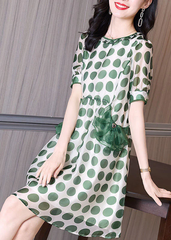 Beautiful Green Print Tulle Patchwork Chiffon Cinched Dress Summer - Image 4
