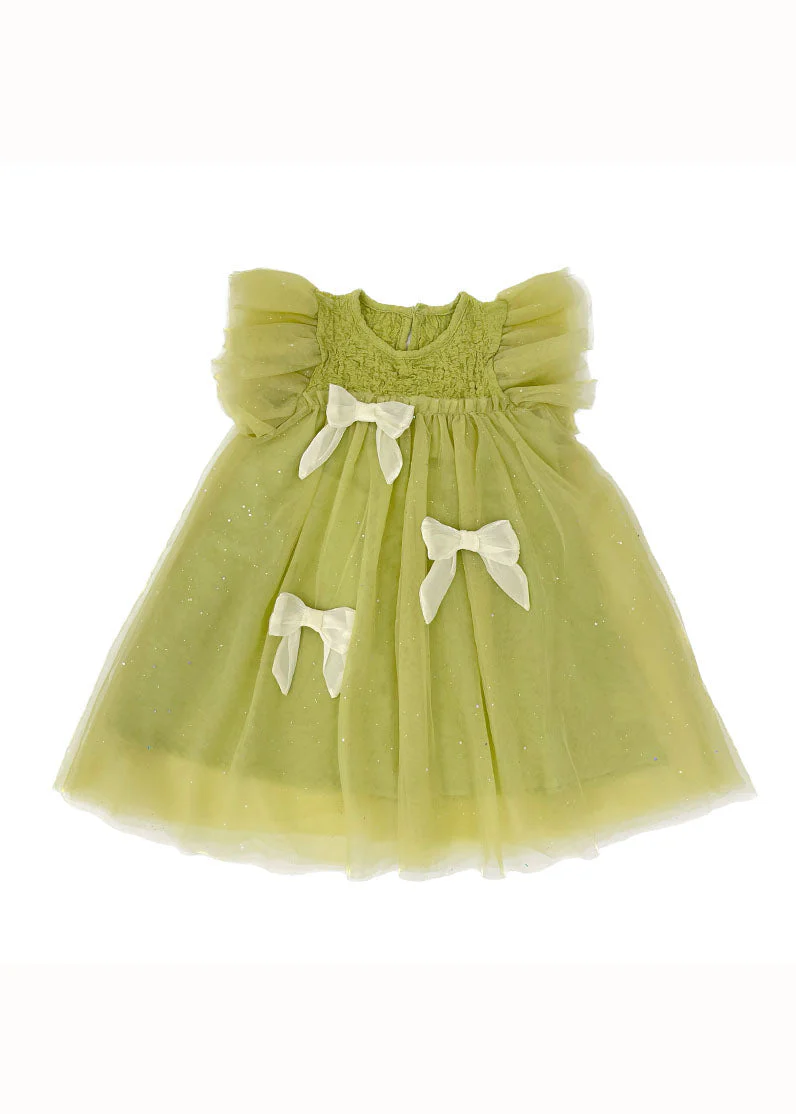 Beautiful Green Ruffled Bow Patchwork Tulle Kids Girls Princess Dress Summer - Image 5