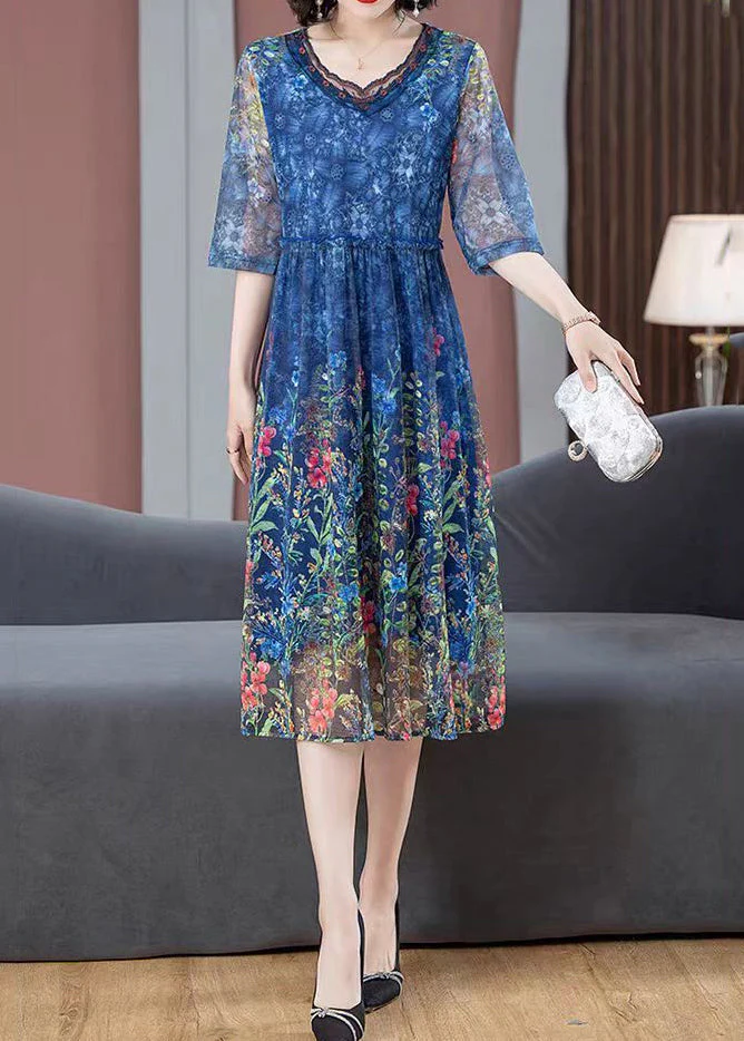 Beautiful Green Ruffled Print Tulle Dress Half Sleeve - Image 2