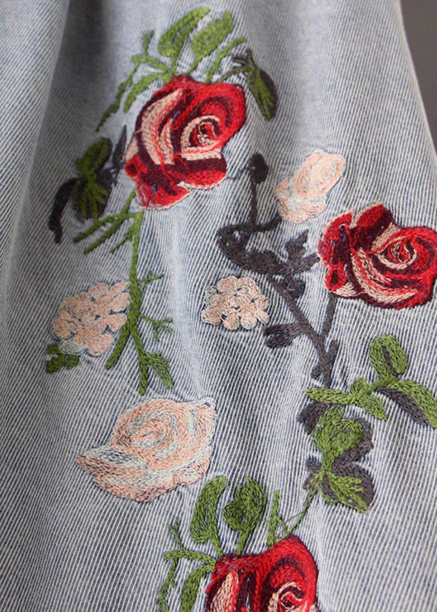 Beautiful Grey Pockets Patchwork Draping Wide Leg Jeans - Image 4