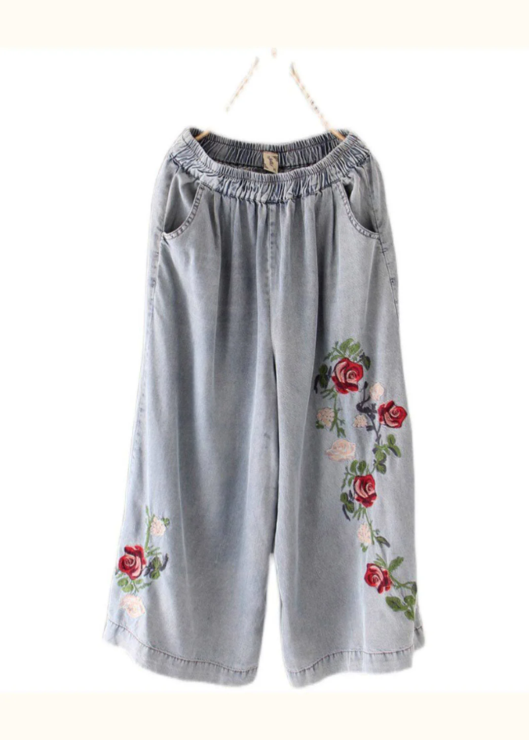 Beautiful Grey Pockets Patchwork Draping Wide Leg Jeans - Image 5