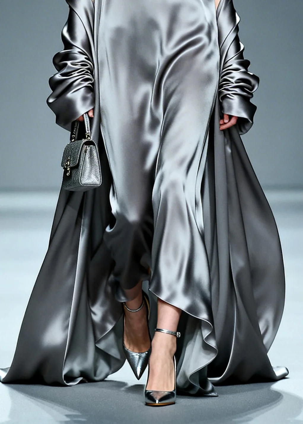 Beautiful Grey Ruffled Floral Silk Vacation Dresses Summer - Image 4