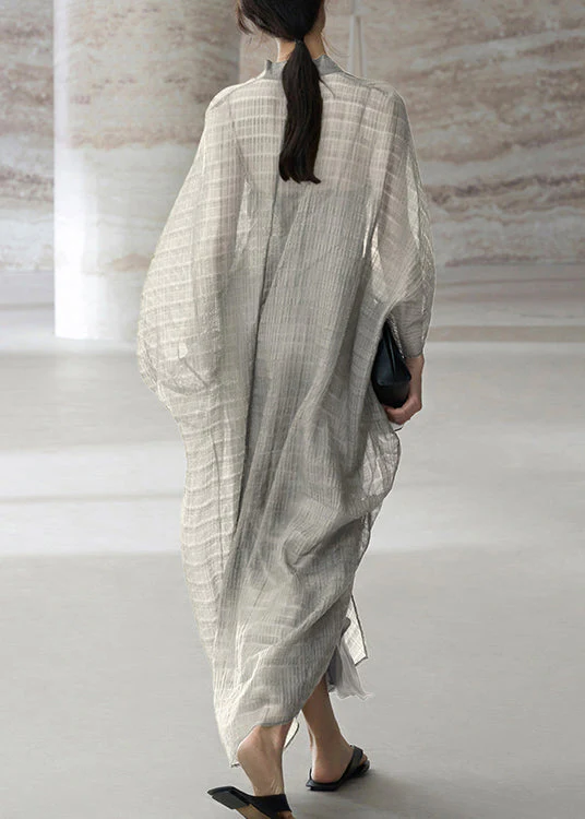 Beautiful Grey V Neck Patchwork Dress Two Piece Set Summer - Image 4