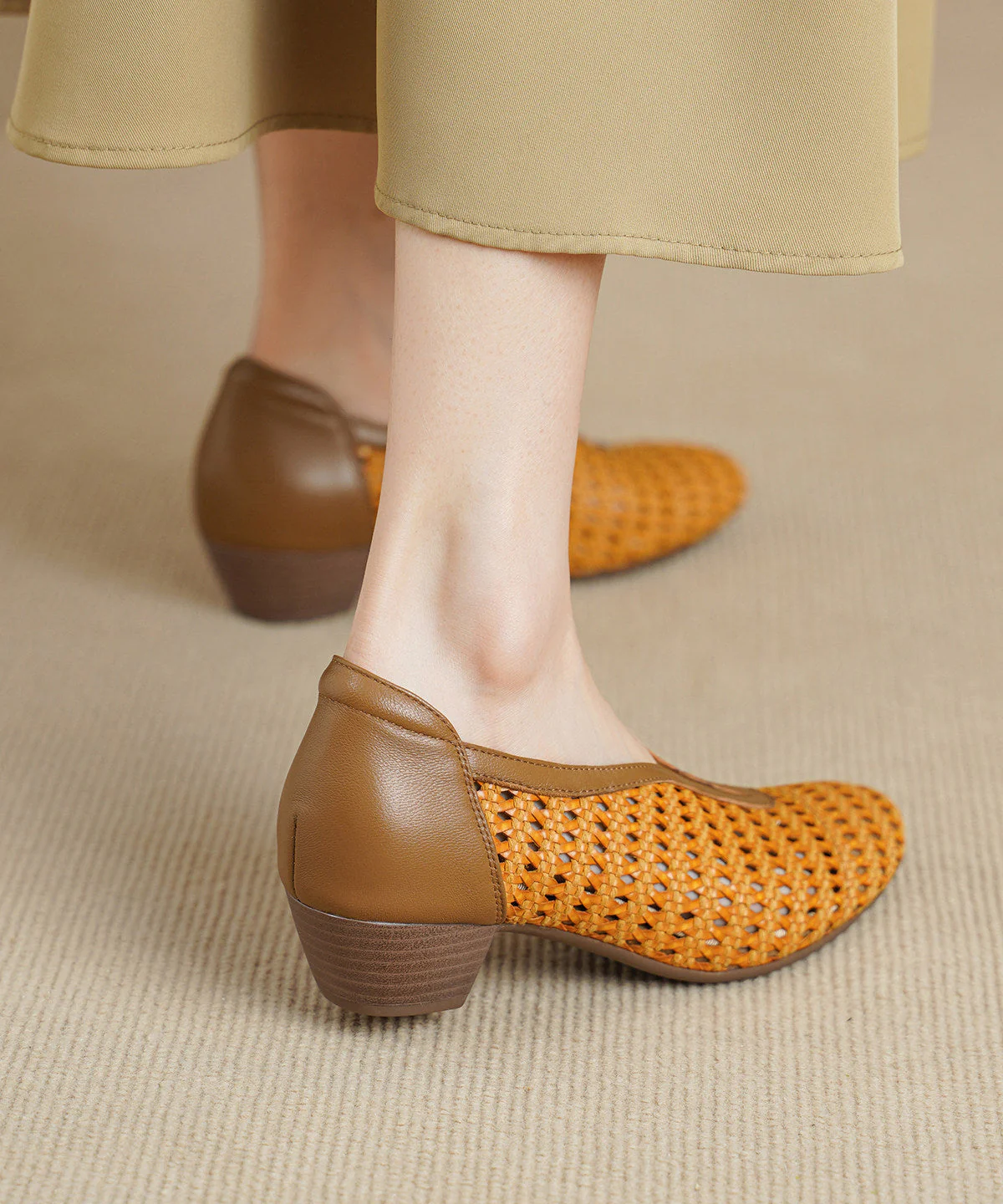 Beautiful Hollow Out Chunky Sandals Brown Sheepskin - Image 5