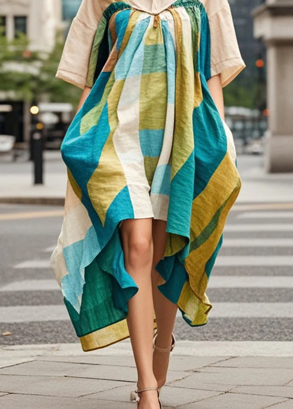 Beautiful Khaki Asymmetrical Print Cotton Robe Dresses Summer - Image 4