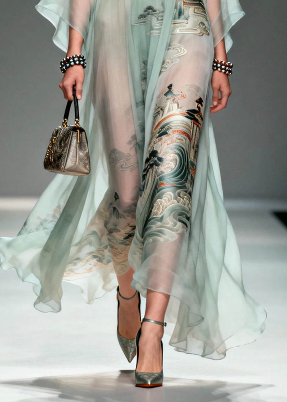 Beautiful Lake Green Oversized Print Chiffon Robe Dresses Summer - Image 4