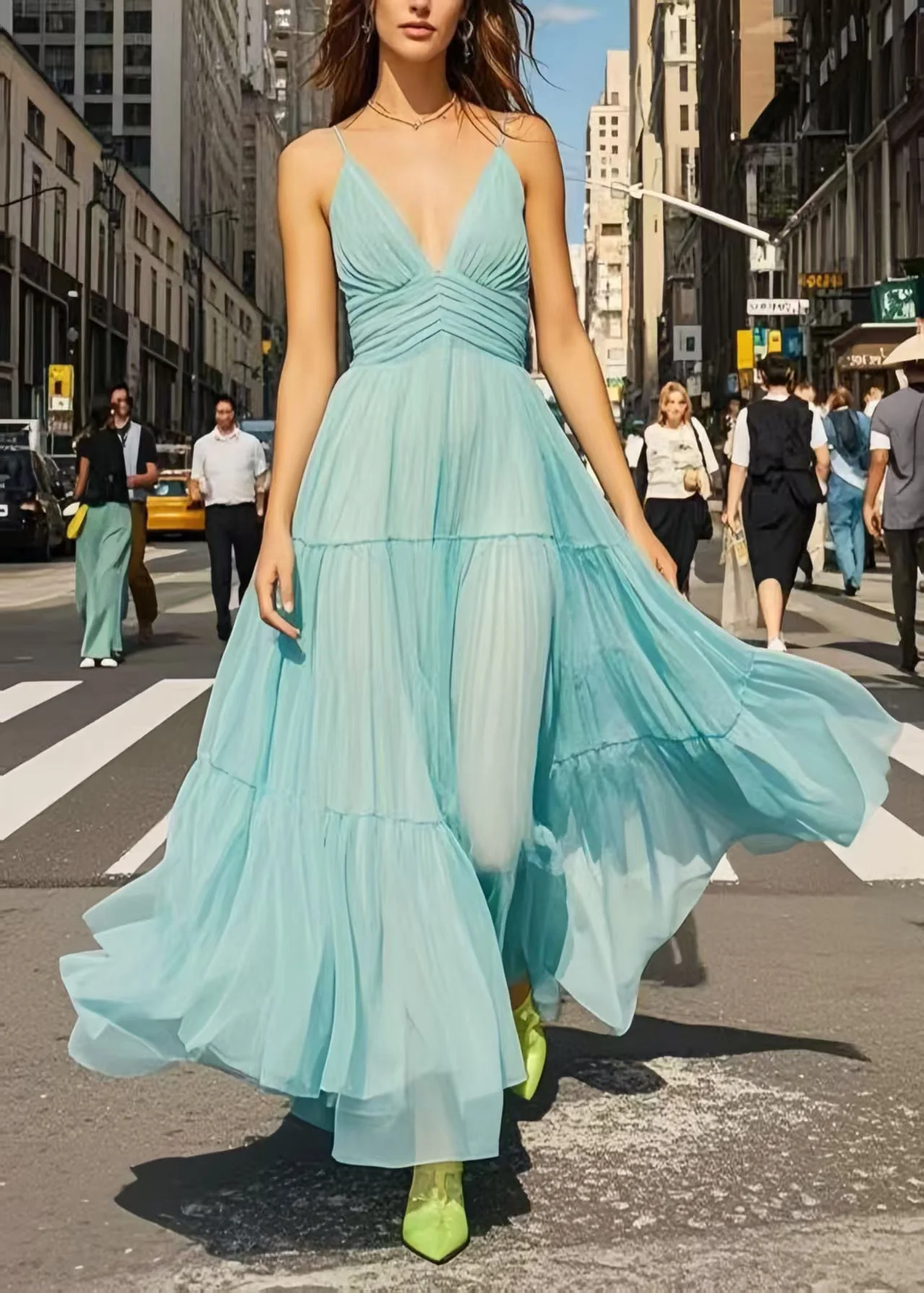 Beautiful Light Blue Exra Large Hem Chiffon Cami Dresses Summer - Image 3