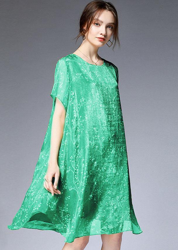 Beautiful Light Green Loose Print Summer Chiffon Dress - Image 2