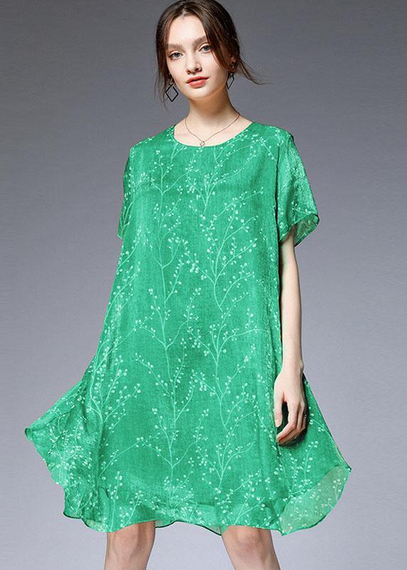 Beautiful Light Green Loose Print Summer Chiffon Dress - Image 3