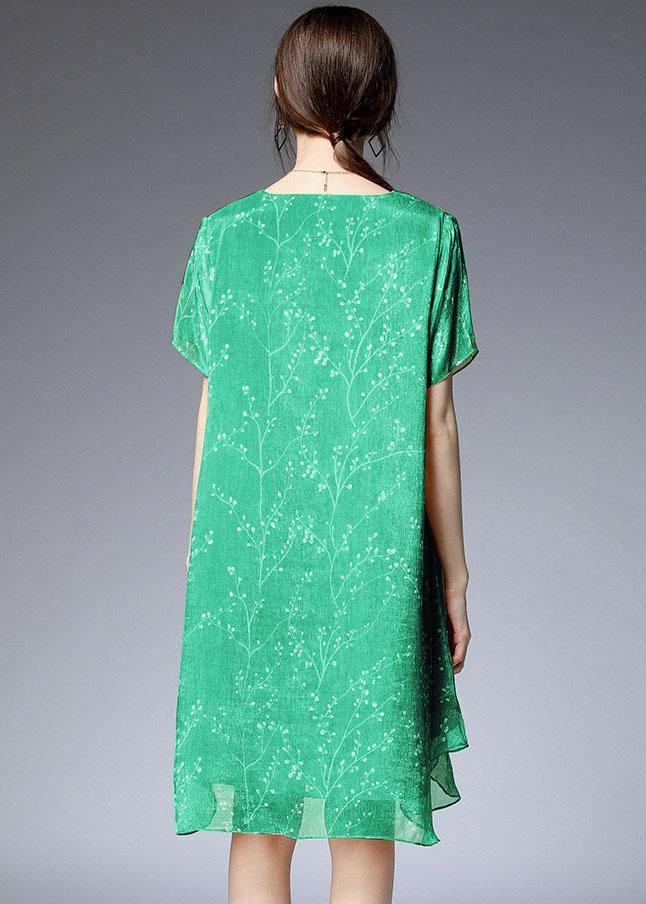 Beautiful Light Green Loose Print Summer Chiffon Dress - Image 4