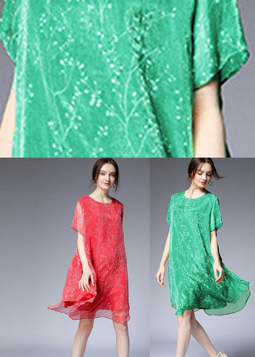 Beautiful Light Green Loose Print Summer Chiffon Dress - Image 5