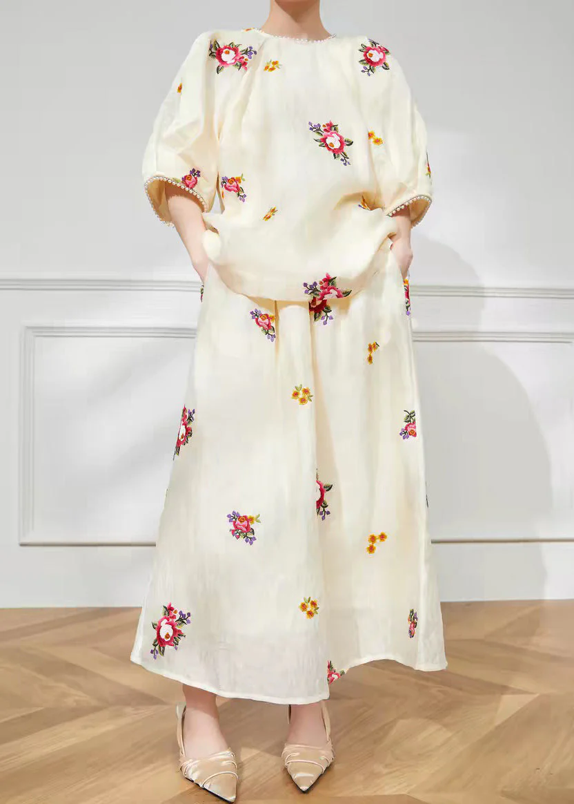Beautiful Light Yellow Print Top And Maxi Skirts Two Pieces Set Short Sleeve - Image 2