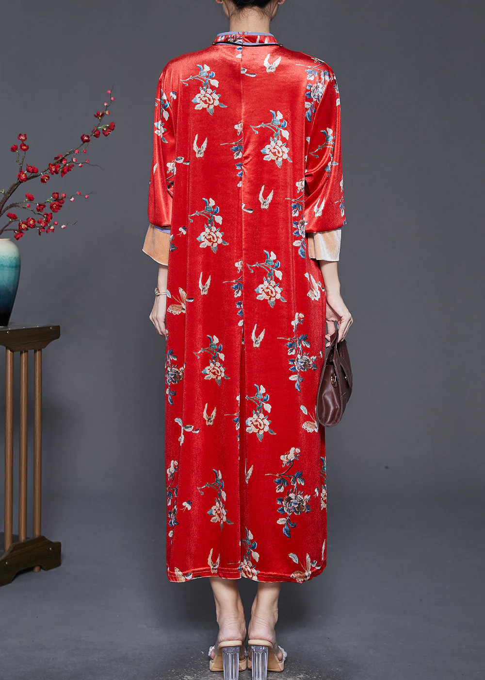 Beautiful Mulberry Print Silk Velvet Chinese Style Dresses Spring - Image 4