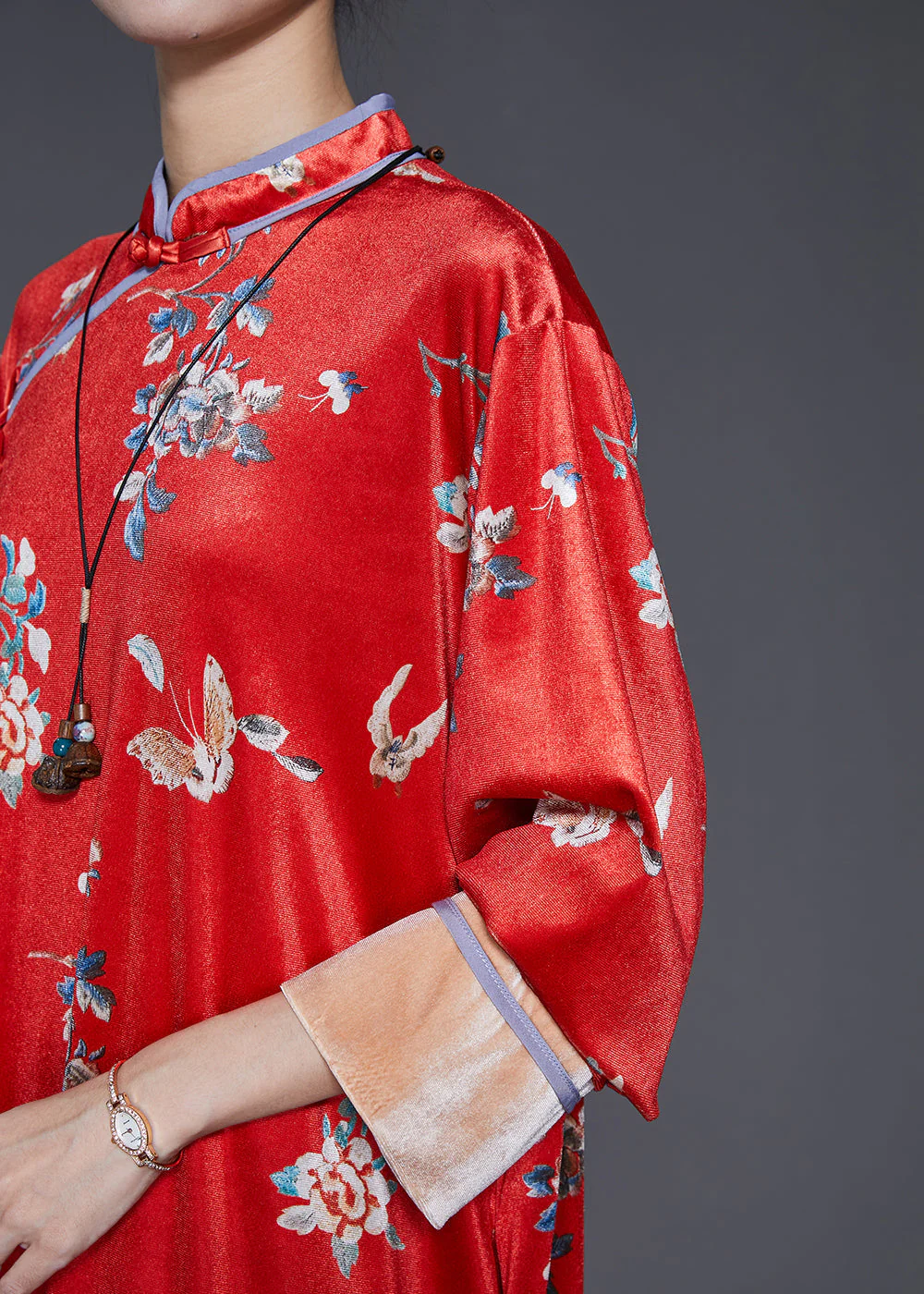 Beautiful Mulberry Print Silk Velvet Chinese Style Dresses Spring - Image 5