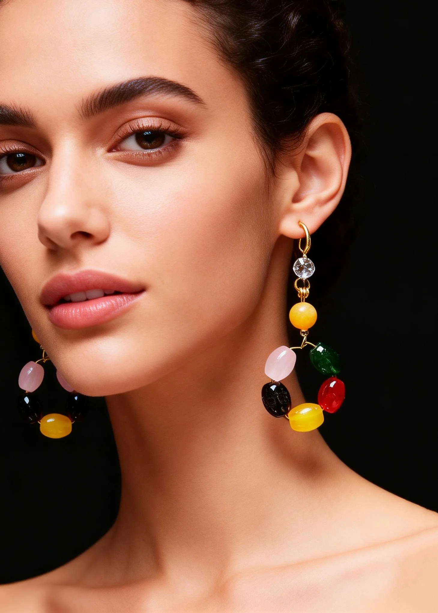 Beautiful Multicolour Gem Stone Fine Beeswax Drop Earring - Image 3