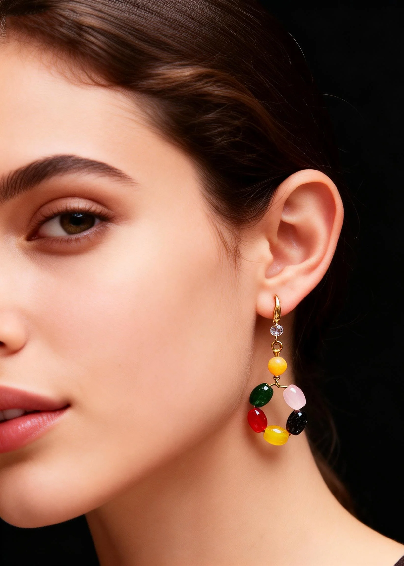 Beautiful Multicolour Gem Stone Fine Beeswax Drop Earring - Image 4