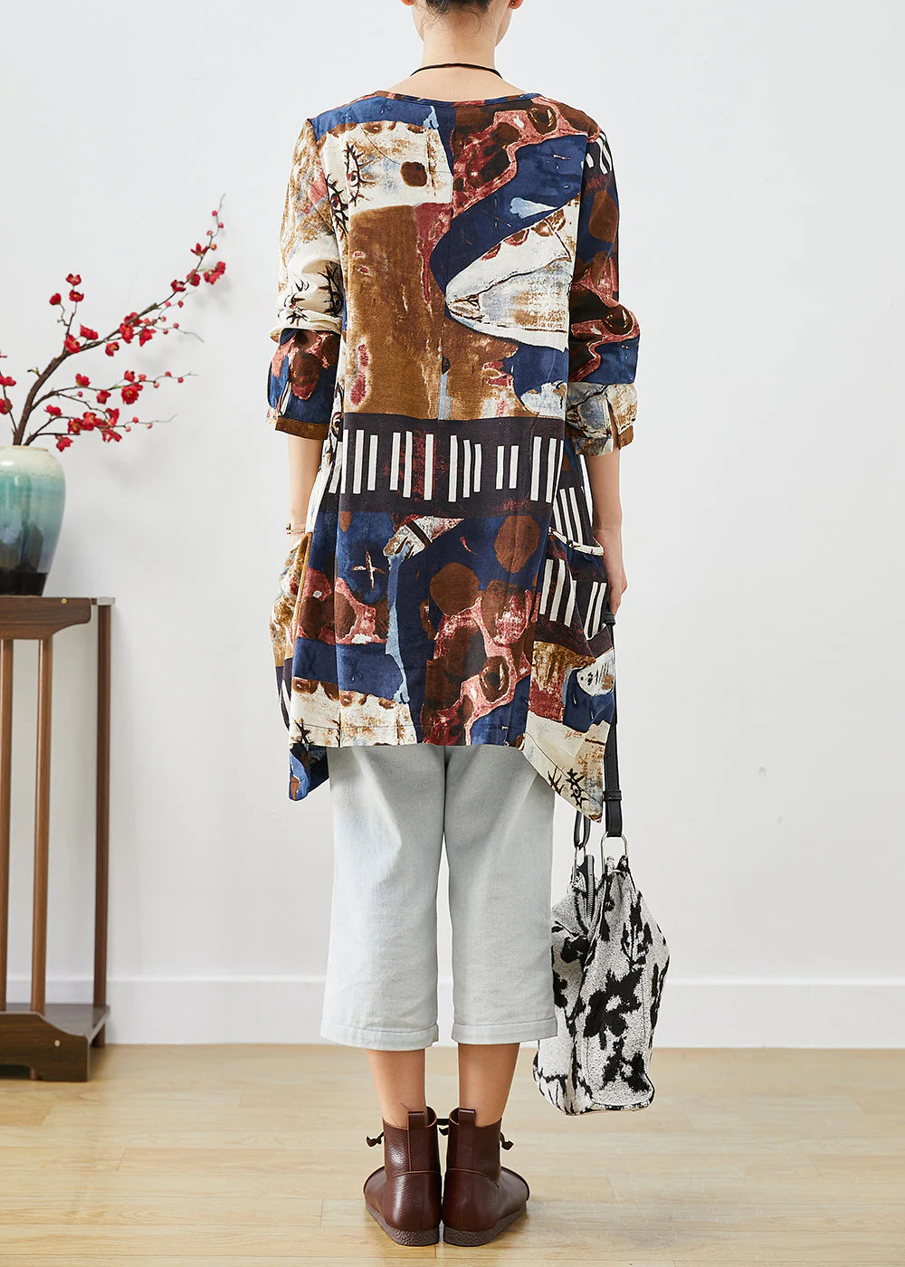 Beautiful Navy Oversized Tie Dye Cotton Shirt Dress Fall - Image 4