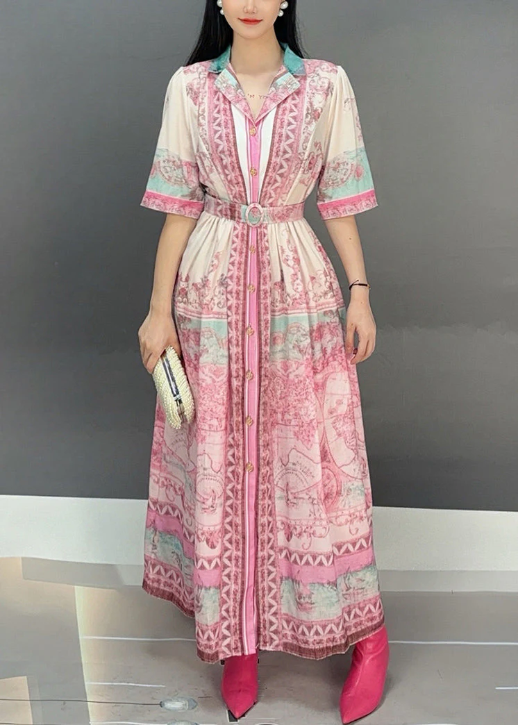 Beautiful Orange Print Tie Waist Cotton Long Dresses Summer - Image 2