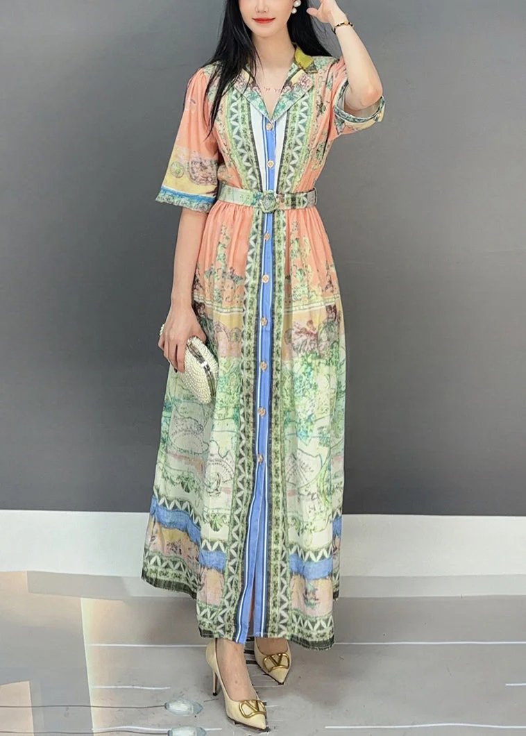 Beautiful Orange Print Tie Waist Cotton Long Dresses Summer - Image 3