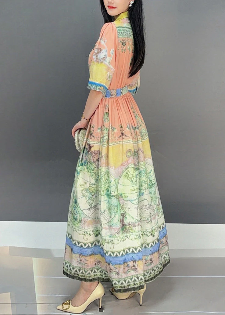 Beautiful Orange Print Tie Waist Cotton Long Dresses Summer - Image 4