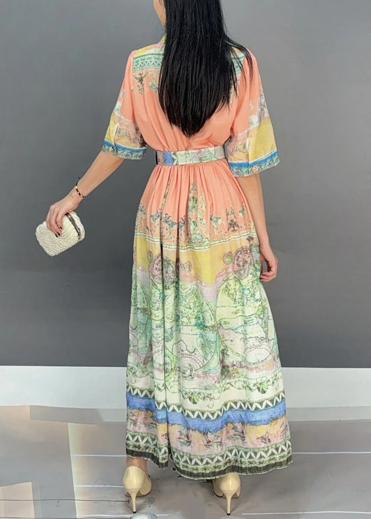 Beautiful Orange Print Tie Waist Cotton Long Dresses Summer - Image 5