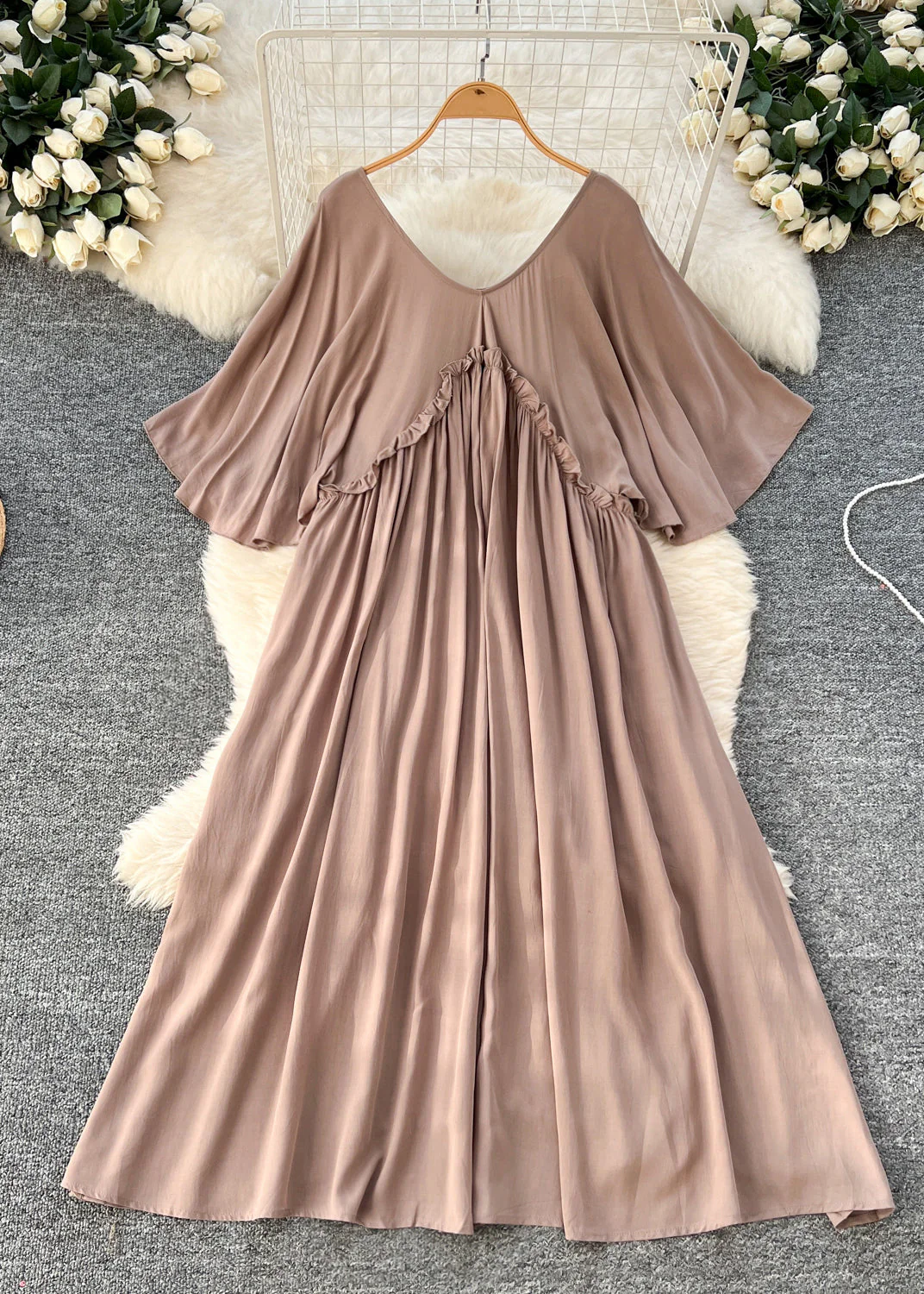 Beautiful Orange Ruffled Cotton A Line Dresses Batwing Sleeve - Image 2