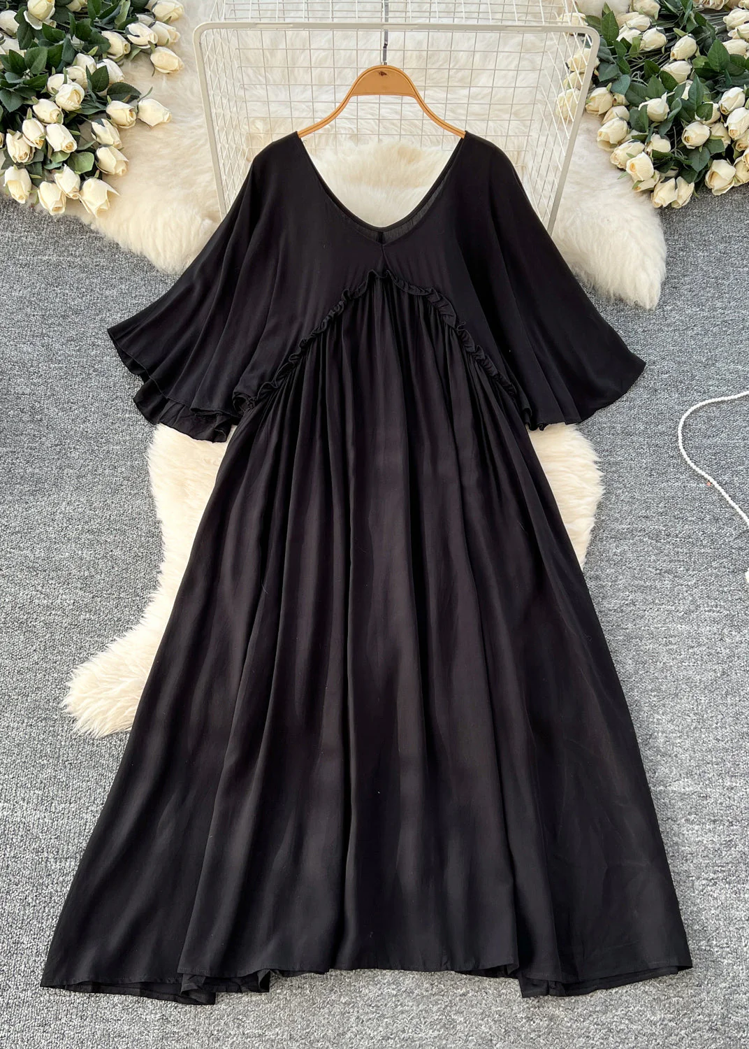 Beautiful Orange Ruffled Cotton A Line Dresses Batwing Sleeve - Image 3