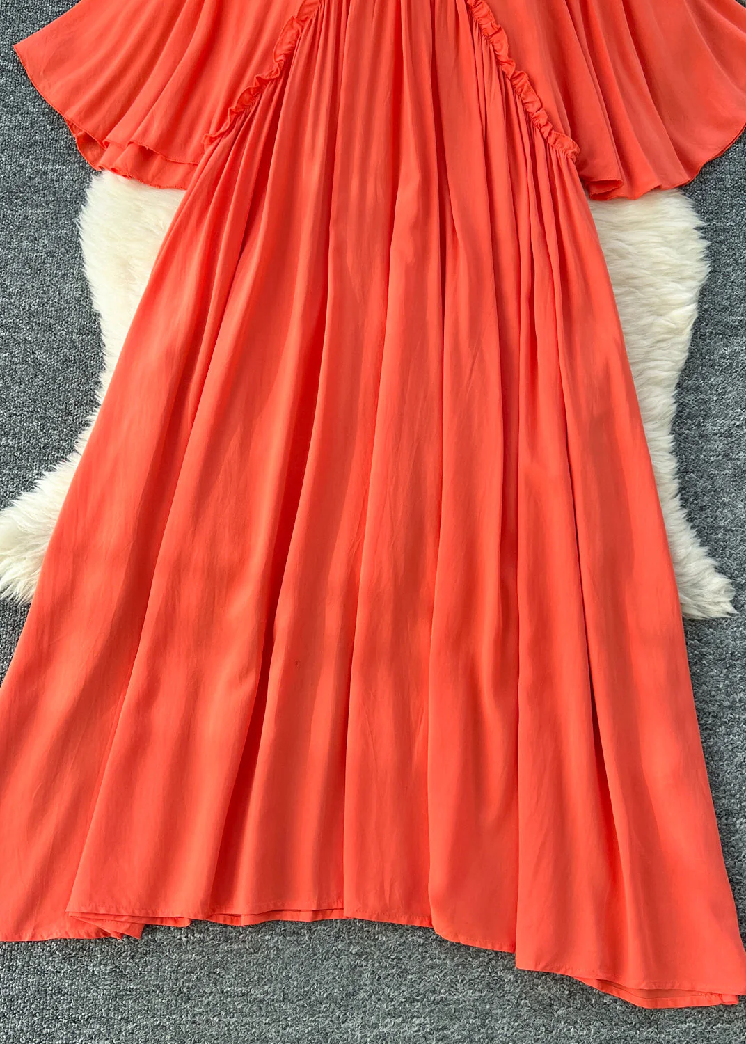 Beautiful Orange Ruffled Cotton A Line Dresses Batwing Sleeve - Image 5