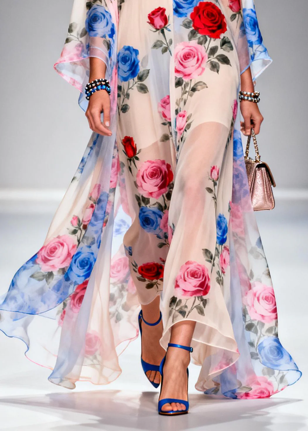 Beautiful Oversized Floral Print Chiffon Holiday Dress Summer - Image 4