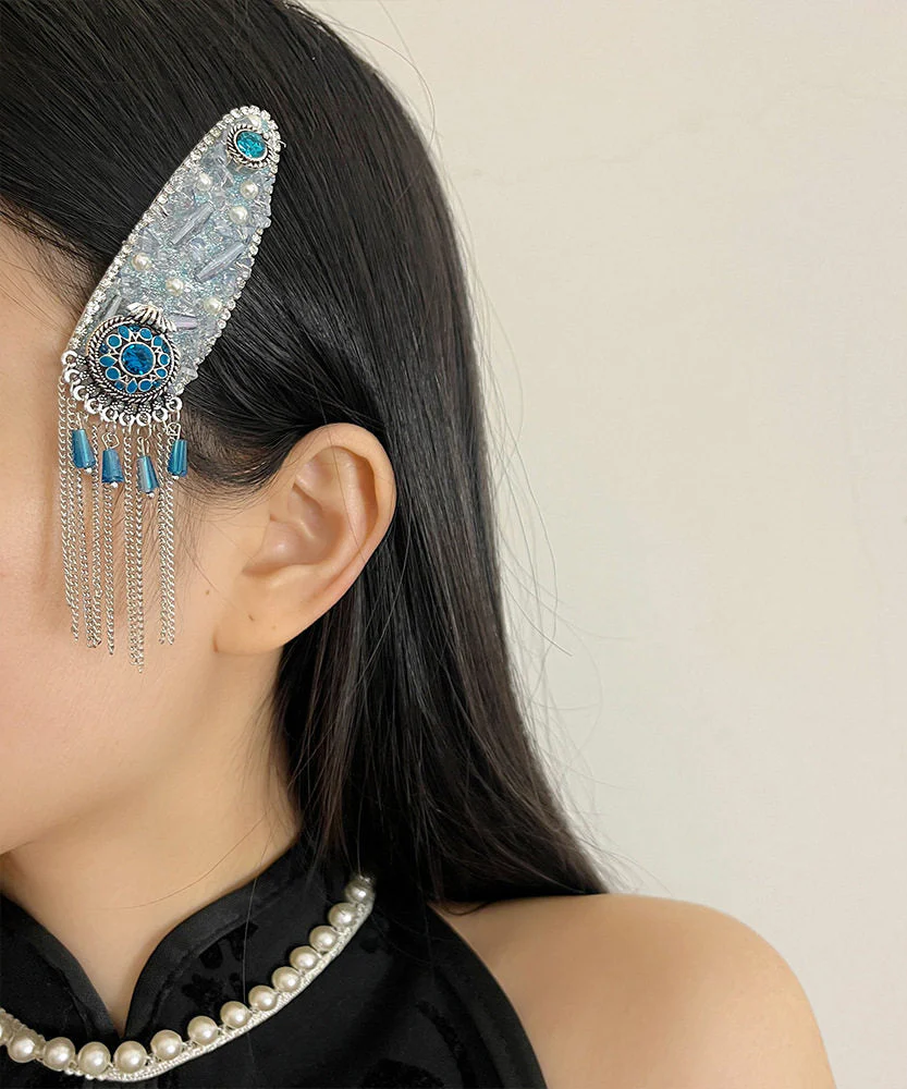 Beautiful Peacock Blue Tasseled Women Hairpin - Image 3