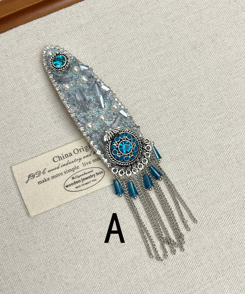 Beautiful Peacock Blue Tasseled Women Hairpin - Image 4
