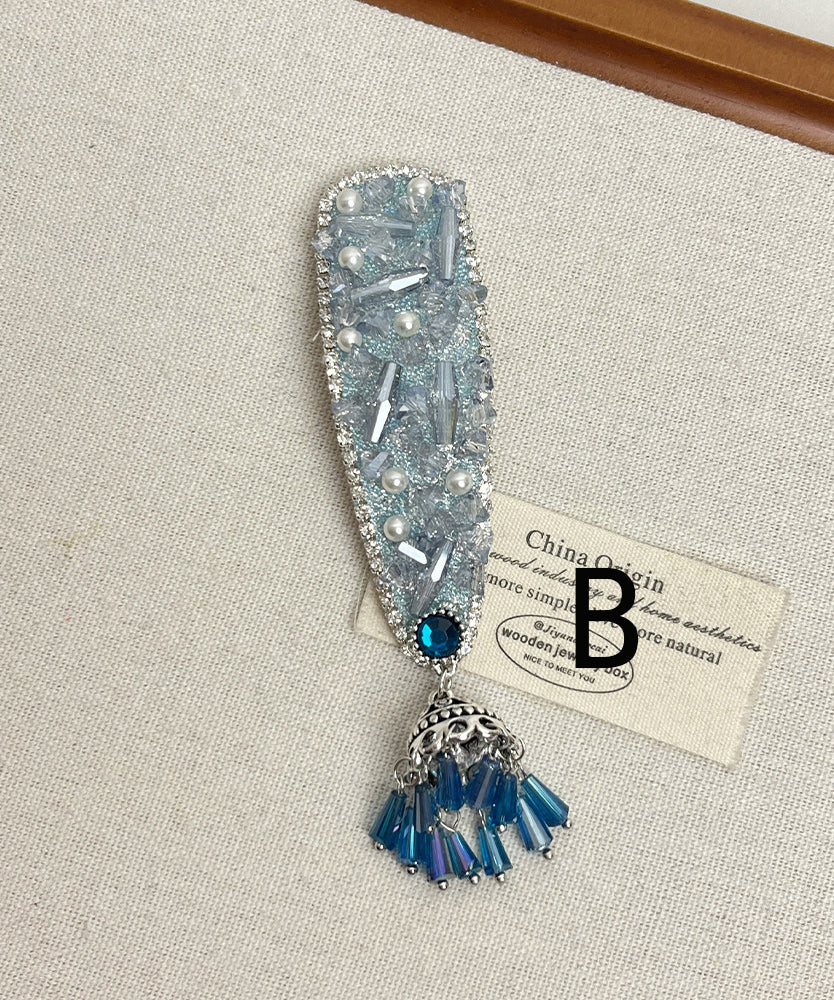 Beautiful Peacock Blue Tasseled Women Hairpin - Image 5
