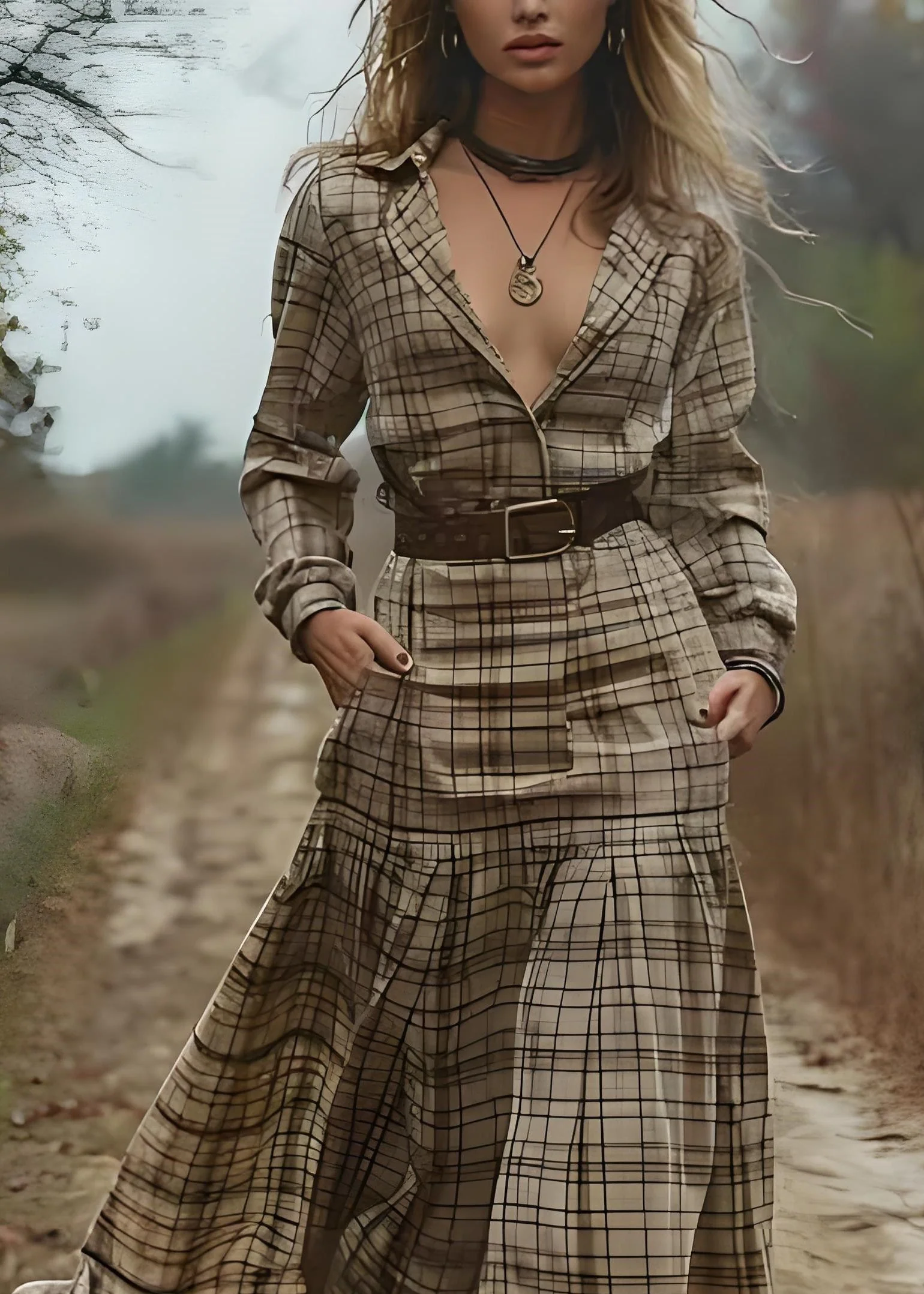 Beautiful Peter Pan Collar Plaid Patchwork Cotton Long Dress Spring - Image 2
