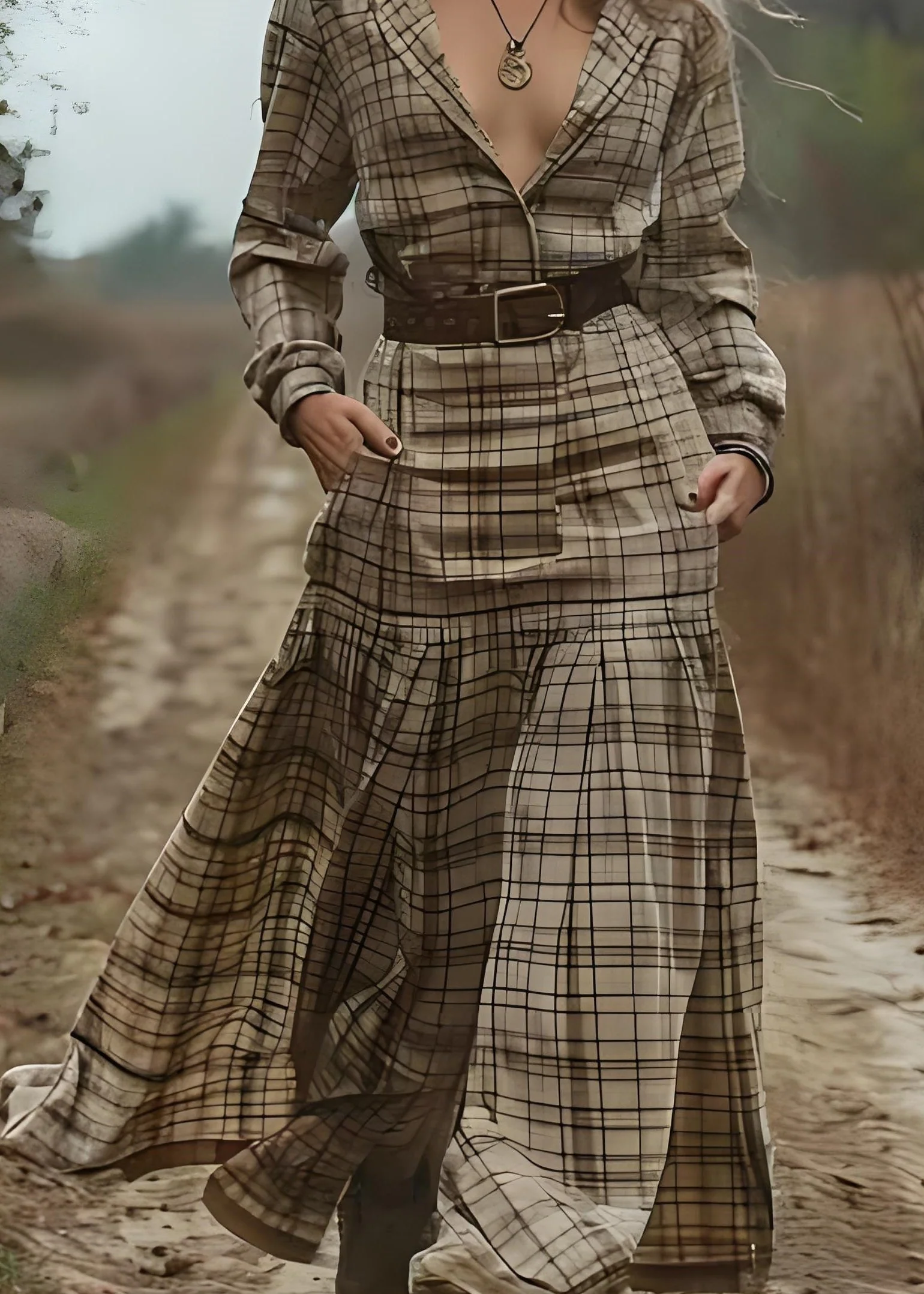 Beautiful Peter Pan Collar Plaid Patchwork Cotton Long Dress Spring - Image 3