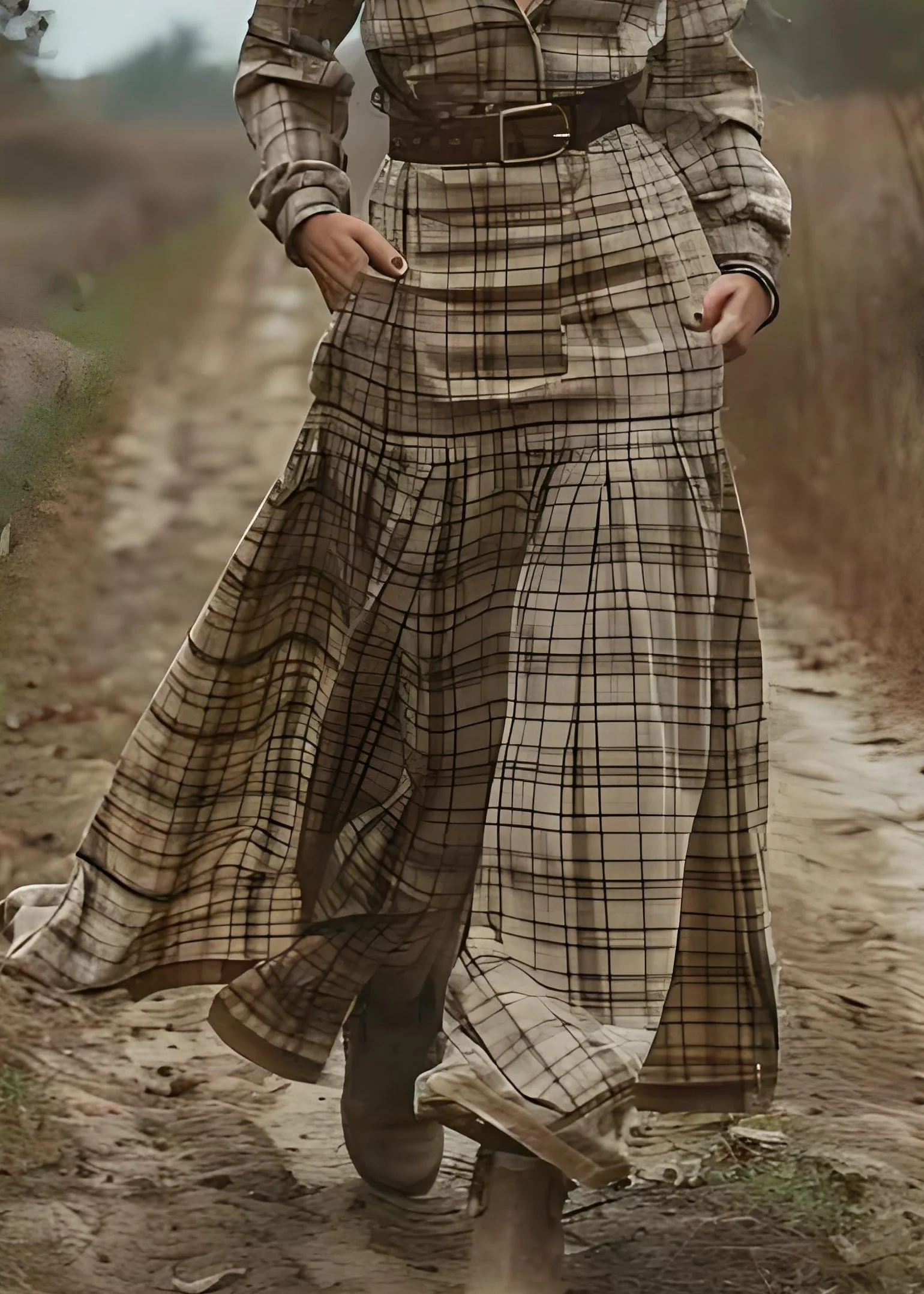 Beautiful Peter Pan Collar Plaid Patchwork Cotton Long Dress Spring - Image 5