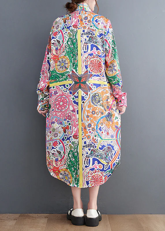 Beautiful Peter Pan Collar Print Button Maxi Shirts Dresses Spring - Image 4