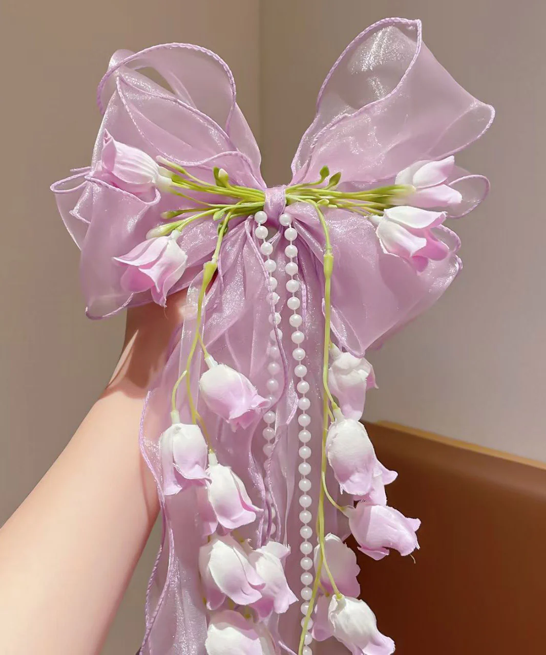 Beautiful Pink Alloy Bow Lily Of The Valley Tassel Hairpin - Image 4