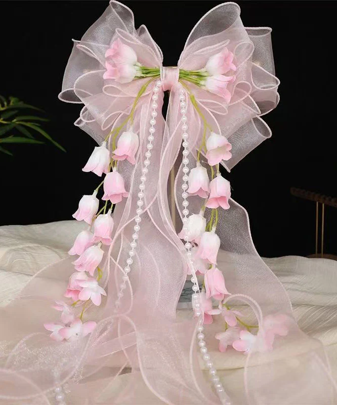 Beautiful Pink Alloy Bow Lily Of The Valley Tassel Hairpin - Image 5