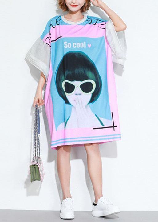 Beautiful Pink Character Pattern Summer Work Dress