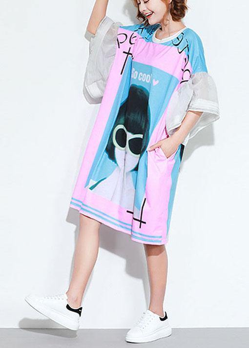 Beautiful Pink Character Pattern Summer Work Dress - Image 2