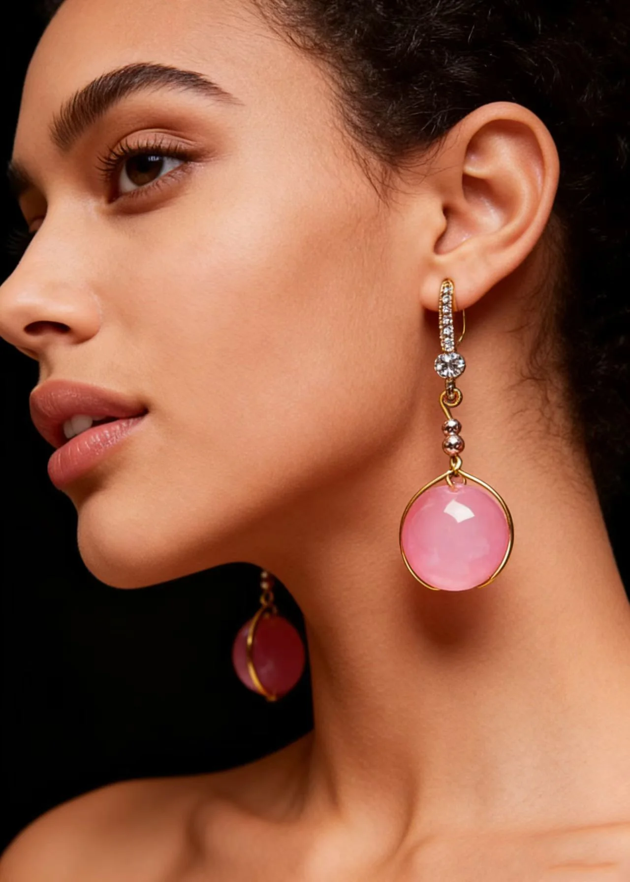 Beautiful Pink Crystal Zircon Drop Earrings - Image 4