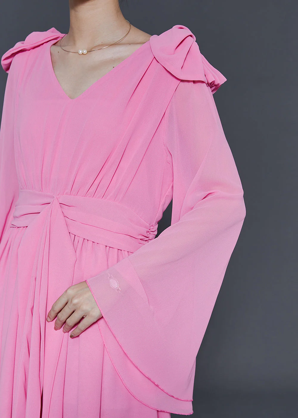 Beautiful Pink Low High Design Exra Large Hem Chiffon Vacation Dresses Fall - Image 5